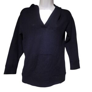 J. Crew Collection Med Navy Blue Cashmere Pullover Knit V-Neck Hoodie